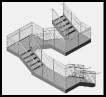 ADT Model - Multi Landing Metal Pan Stair w/ Pipe & Rod Rails 
