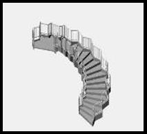 ADT Model - Custom Circular Metal Pan Stair w/ Pipe Rails & 1/2 Sq. pickets